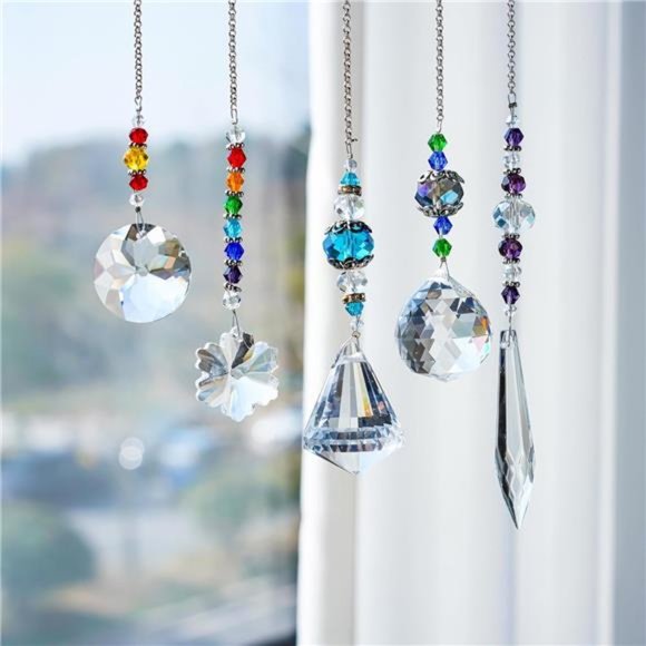 Set 5 PCS Window Hanging Crystal Suncatcher Beads Chain Sphere Chandelier Lamps - Picture 3 of 7
